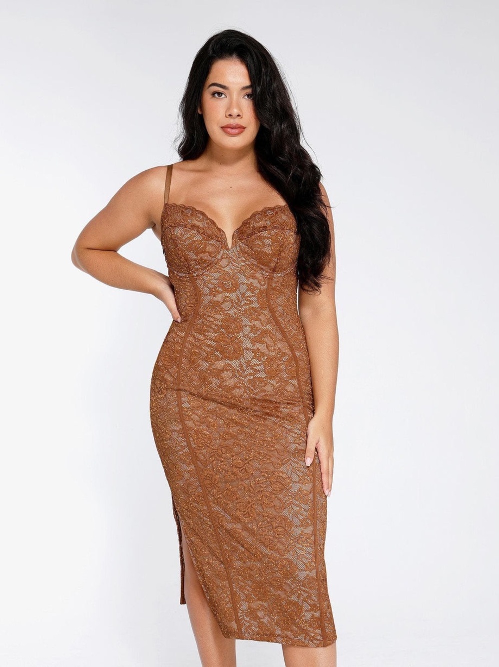 NWT Popilush The Shapewear Dress V-Neck Slip Lace Midi M